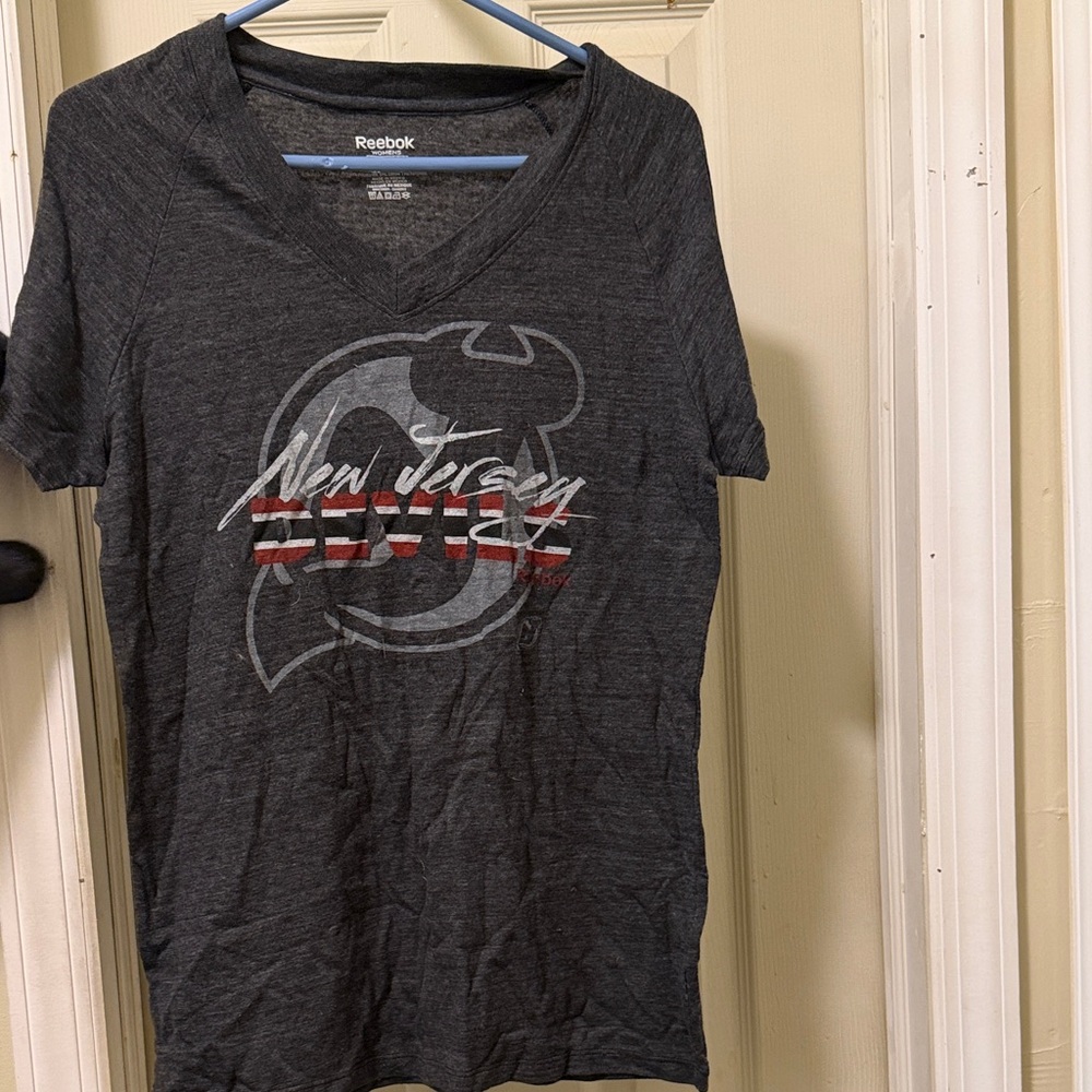 Reebok Charcoal New Jersey Devils Short Sleeve V-Neck Tee with Red Accents
